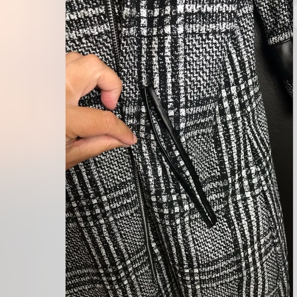 New JOSEPH RIBKOFF Glen Plaid Jacket Coat Black Silver Asymmetrical Zipper - Picture 3 of 13